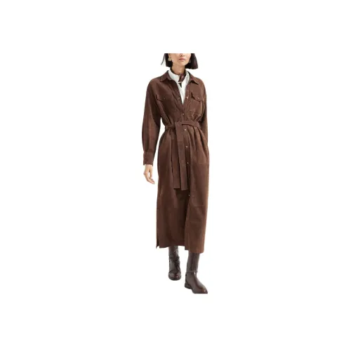 BRUNELLO CUCINELLI Ржавый Коричневый Женские Длинные Платья с Рукавами
