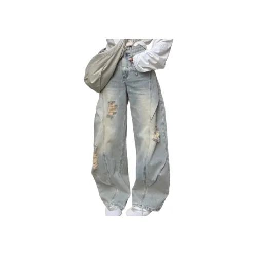 NEAR HERE Грязно-желтые унисекс джинсы