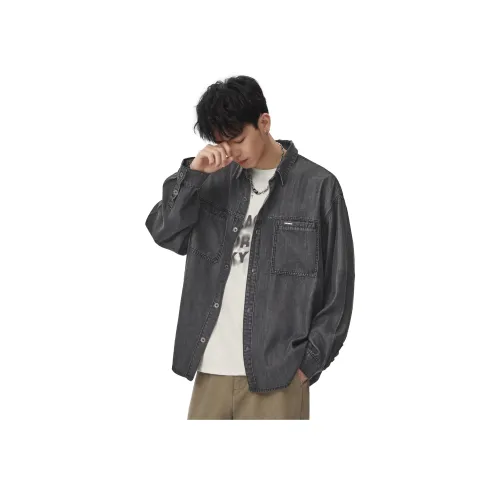 GWIT Джинсовый Серый Черный Мужские Рубашки