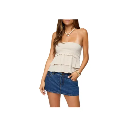 Edikted Linen LOOK Без бретелек Peplum Топ Без бретелек Топ Женские