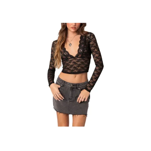 Edikted BECK Plunge Прозрачный Кружевной Топ Crop Top Женский