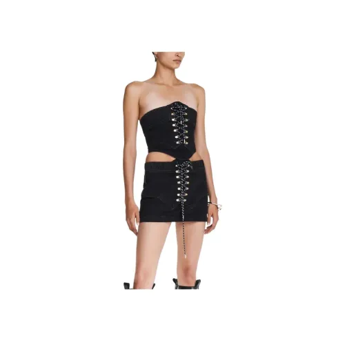 DION LEE HIKER Boot Деним CORSET Без бретелей Топ Женские Черный Черный
