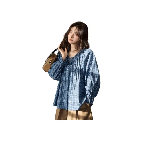 MISHOW Синие Клетчатые Рубашки Женские Рубашки