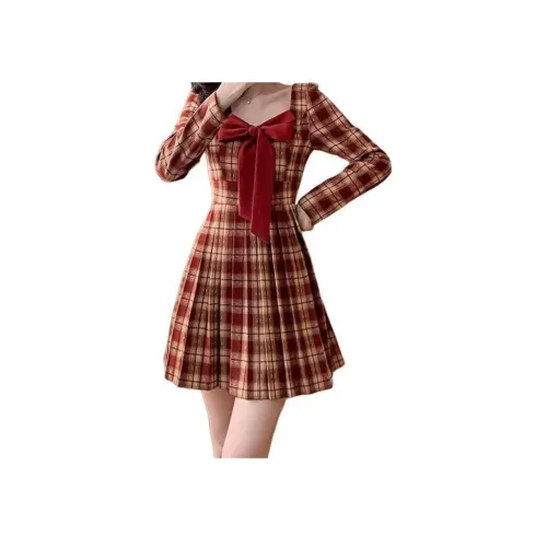 Lookinto Длинное платье с длинными рукавами женское красное