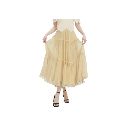 Wbwq Желтая Женская Повседневная Длинная Юбка