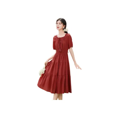 Like The Age Of Water Летний Короткий Рукав Платье Slim Fit Женское Красное