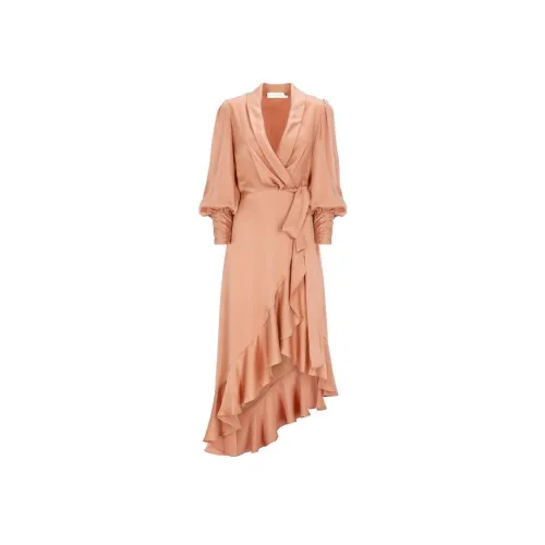 Zimmermann Оранжево-красное Женское Длинное Платье с Рукавами