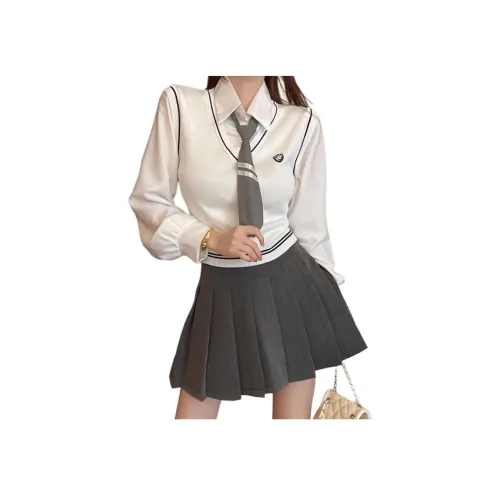 Mu Qingqing Белая рубашка + Галстук Женские Свитшоты