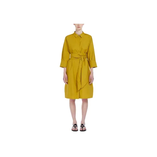 'S MAX MARA Желтое Женское Длинное Платье с Рукавами