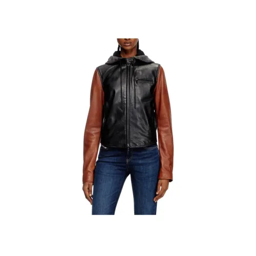 DIESEL Черный/коричневый Женские кожаные куртки