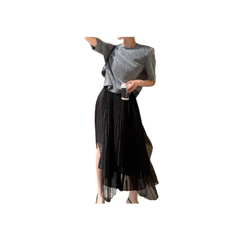 NANING9 Повседневная длинная юбка женская черная