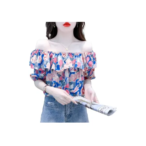 Mu Xiao Xin Шифон Рубашка Женская Маленький Цветочный