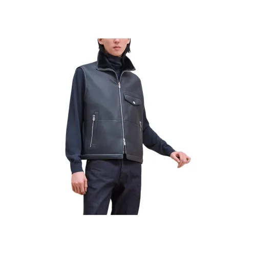 HERMES Кожа Куртка Мужская Морской Синий