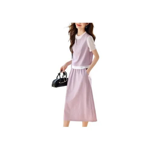 SLLSKY Hibiscus Purple Women's Skirt Sets