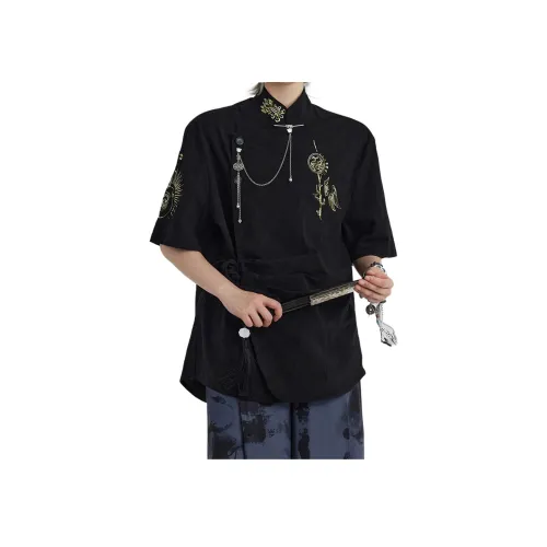 UNA RETA Черная унисекс рубашка