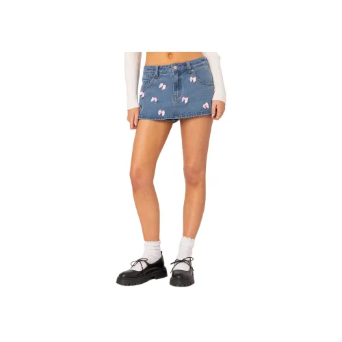 Edikted Alivia Satin Effect Bow Denim Micro Shorts-Skirt Jeans Short Skirts Women's Эдиктед Алива Сатин Эффект Арочный Деним Микро Шорты-юбка Джинсовые короткие юбки Женские