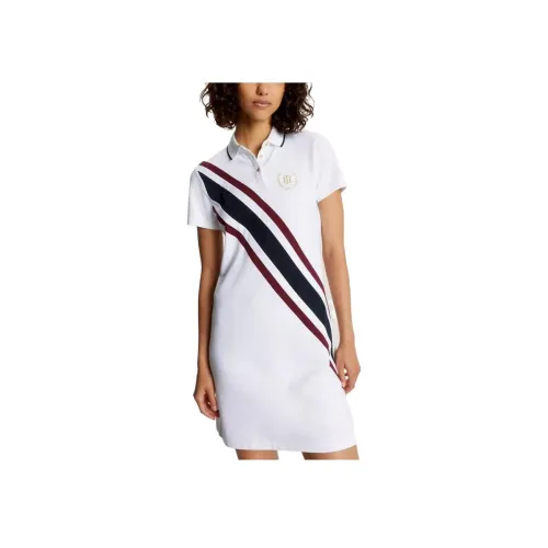 Tommy Hilfiger FW23 Banner Stripe POLO Платье Платья Юбки Короткий рукав Платье Женское белое