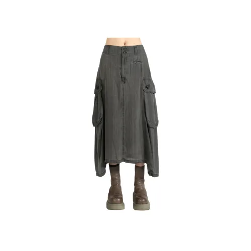 Yohji Yamamoto Серый Женские Повседневные Длинные Юбки
