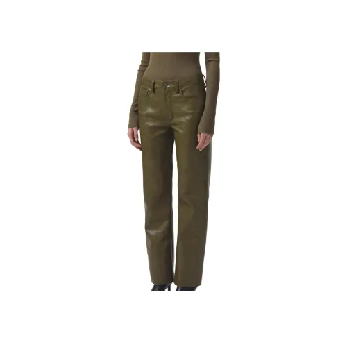 AGOLDE Кожаные брюки женские оливково-зеленые