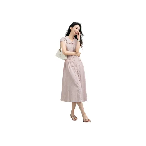 Shavani Розовый Женские Короткие Платья с Короткими Рукавами