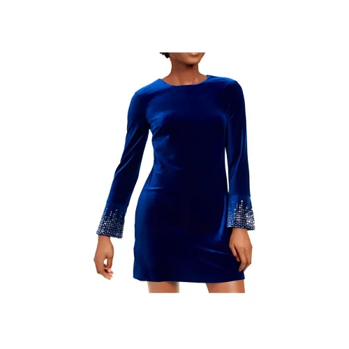 CALVIN KLEIN Длинное платье с длинными рукавами женское синее