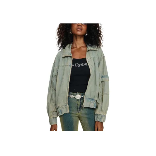 PRINCESS POLLY KORBIN Деним Bomber Куртка Деним Куртка Женская Антикварная WASH Искусственный Винтажный Wash