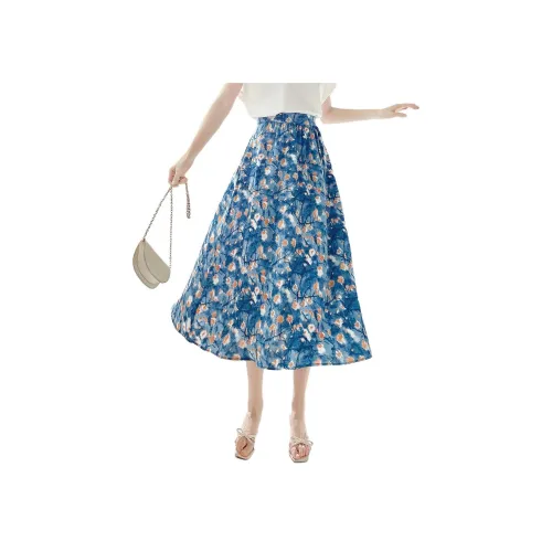 Mo Han Yi Mei Повседневный Длинный Юбка Женские Синий