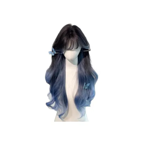 LIANXIANGKE Перука Женская Синий Балаяж Градиент Прямой Длинный Естественный Бесшовный Высокотемпературный Пряжа