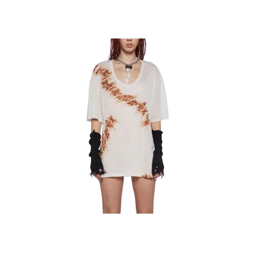 Dolls Kill SS24 DARKER WAVS Fader Rust Булавка Oversized Tee T Рубашка Женские Off Белый Экрю