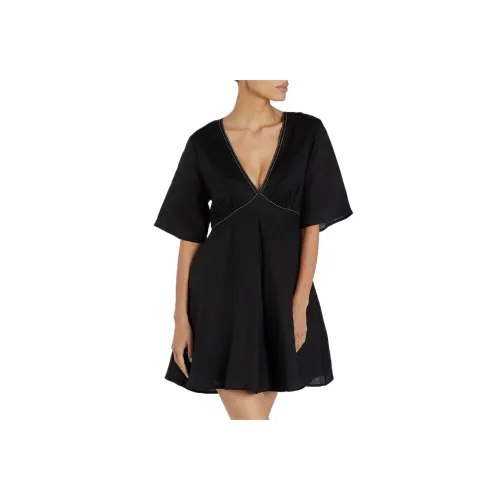 DISSH Rhodes Черное льняное мини-платье с коротким рукавом женское