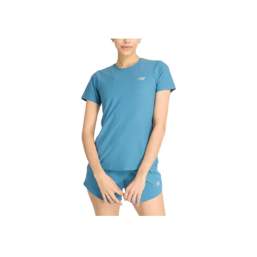 New Balance Стандартная футболка женская стекло-синий