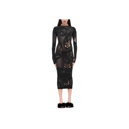 Blumarine Черное Женское Длинное Платье с Рукавами
