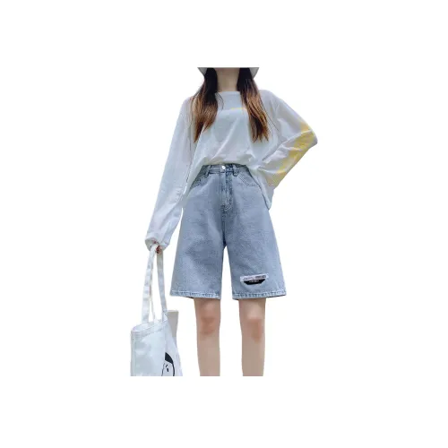 Wen Shan Светло-синие брюки длиной до колена, женские, джинсовые шорты