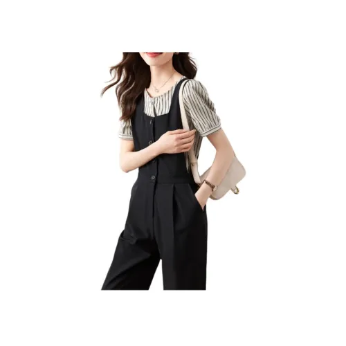 Mo Han Yi Mei Повседневный костюм женский двухкомпонентный комплект черный + полосы