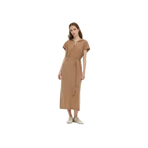 GOELIA Светло-верблюжий Женские Короткие Платья с Рукавами