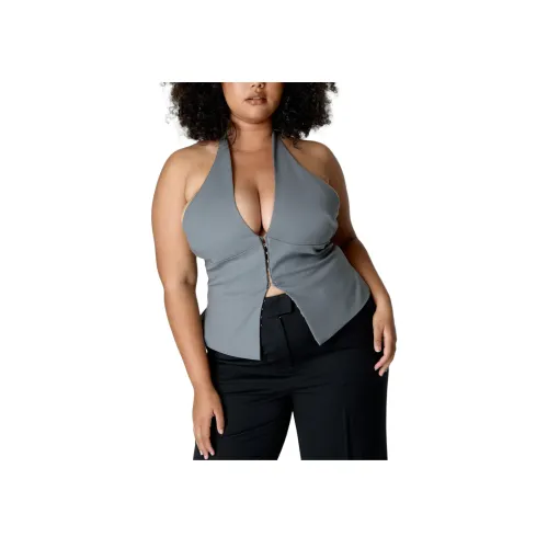 NASTY GAL Плюс Халтер Кружево Спина Женская Пиджак-трикотаж Топ на бретелях Серый