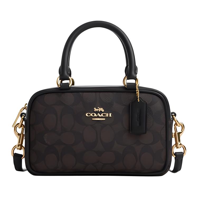 COACH SATCHEL Coated Canvas Shoulder Bag, Crossbody Bag, Handbag Small Women's Dark Brown