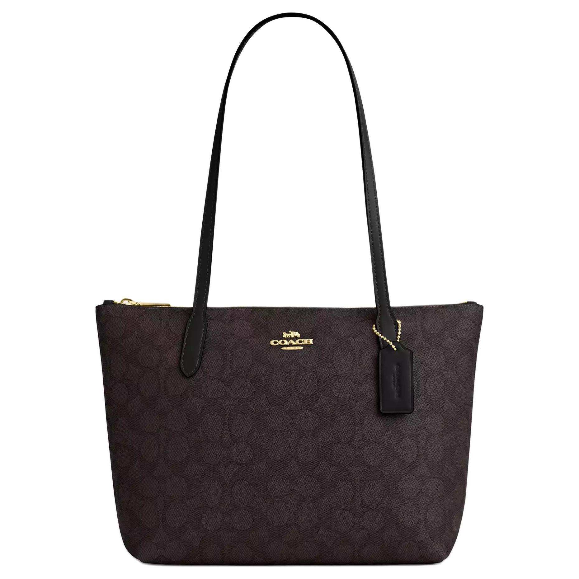 COACH Fiona Coated Canvas With Leather Shoulder Bag Medium Women's Black
