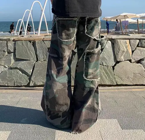 ENPofficial Весна And Осенний Джинсы Свободный крой Повседневный Широкие штаны С обтрепанным краем Дизайн Cleanfit Штаны Унисекс