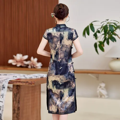 Yi Mengyuan Чернила Женские Короткие Платья с Длинными Рукавами