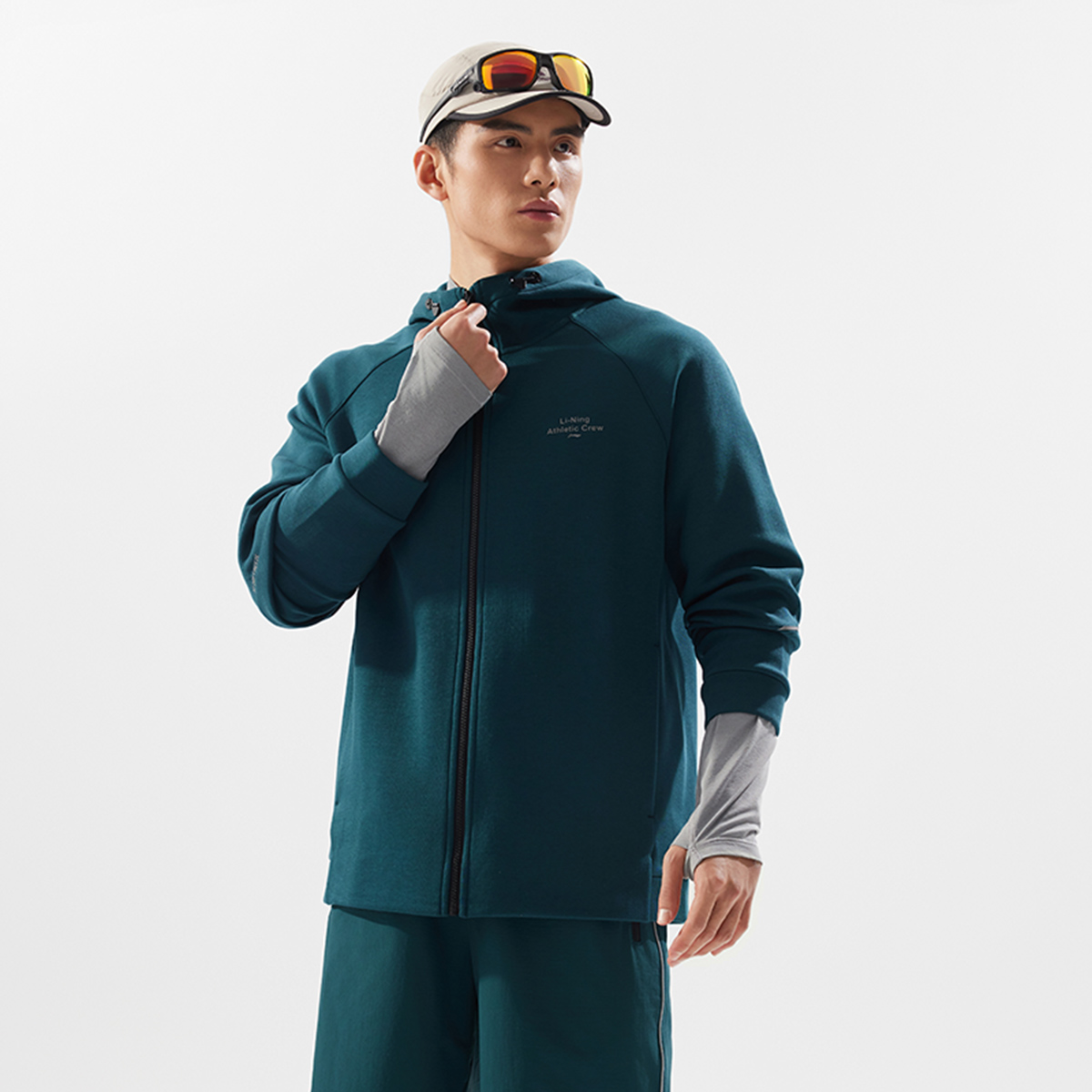 Li-Ning Fitness Series Спортивная Толстовка с капюшоном минималистичная однотонная ледяной шелк быстросохнущая прохладная мужская рифовый зеленый