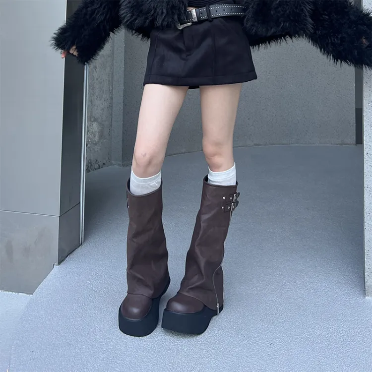 Mooreyu Atelier Колено Высокие сапоги 7,3 см Женские ДЭВУ (Poizon)