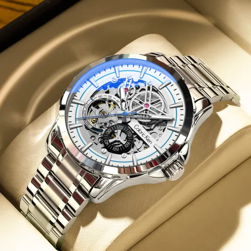 CALORIC KIEN Автоматический Механический Механизм Нержавеющая Сталь Ремешок Часы Мужские Белый Циферблат