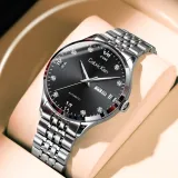 Черный циферблат, стальной браслет [включает натуральный кожаный ремешок + премиум коробка]