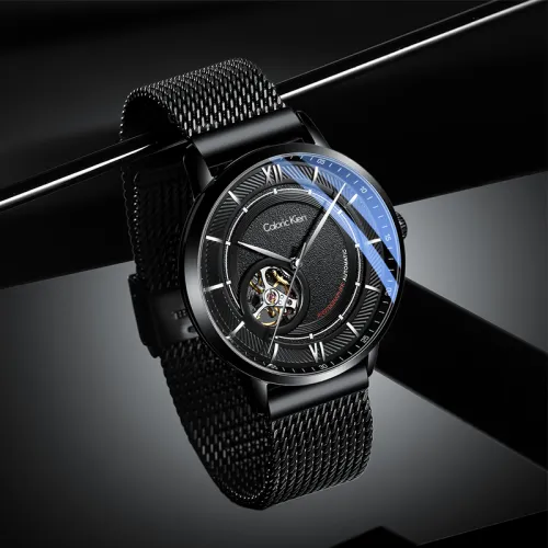 CALORIC KIEN Автоматический Механический Механизм Нержавеющая Сталь Ремешок Часы Мужские Черный Циферблат