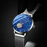 Серебряный корпус, синий циферблат [Включает натуральный кожаный ремешок + премиум коробка]