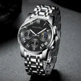 Серебряный корпус с черным циферблатом [Включает ремень из натуральной кожи + премиальная коробка]