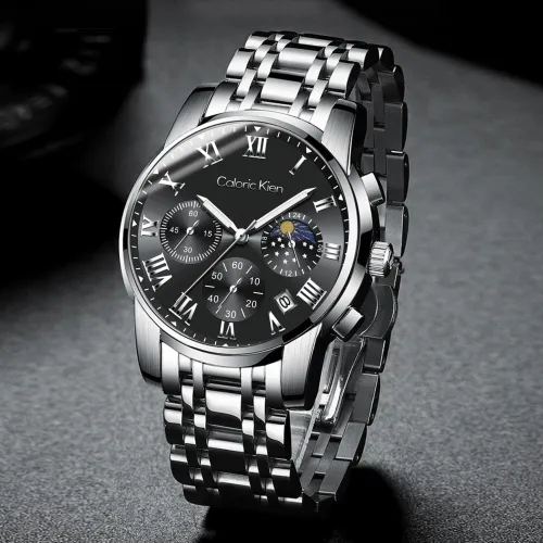 CALORIC KIEN Кварцевый механизм ремешок из нержавеющей стали мужские часы черный циферблат