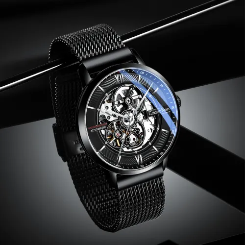 CALORIC KIEN Автоматический Механический Механизм Нержавеющая Сталь Ремешок Часы Мужские Черный Циферблат