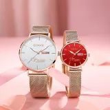 Комплект часов: Мужские - розовое золото, белый циферблат; Женские - розовое золото, красный циферблат